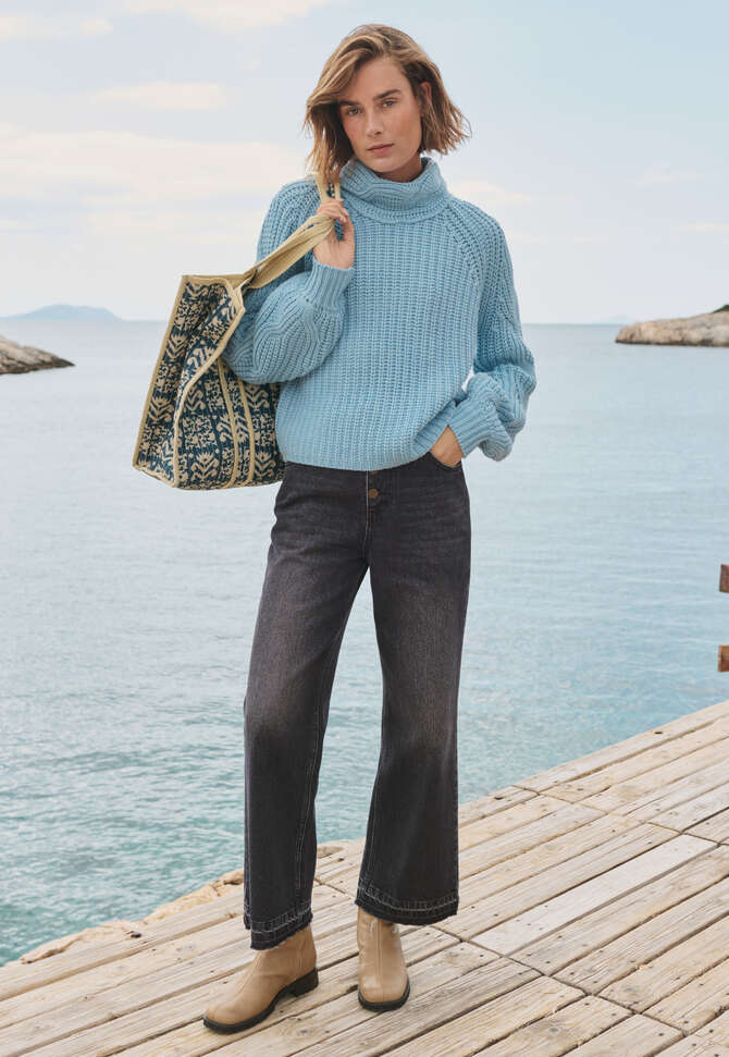 Cable-knit sweater, Soft turquoise, completeTheLook