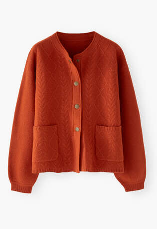 Cable-stitch bomber jacket, Red copper, webstill