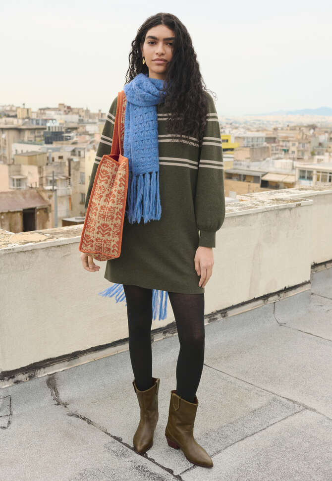 Striped dress, Olive ecru, completeTheLook