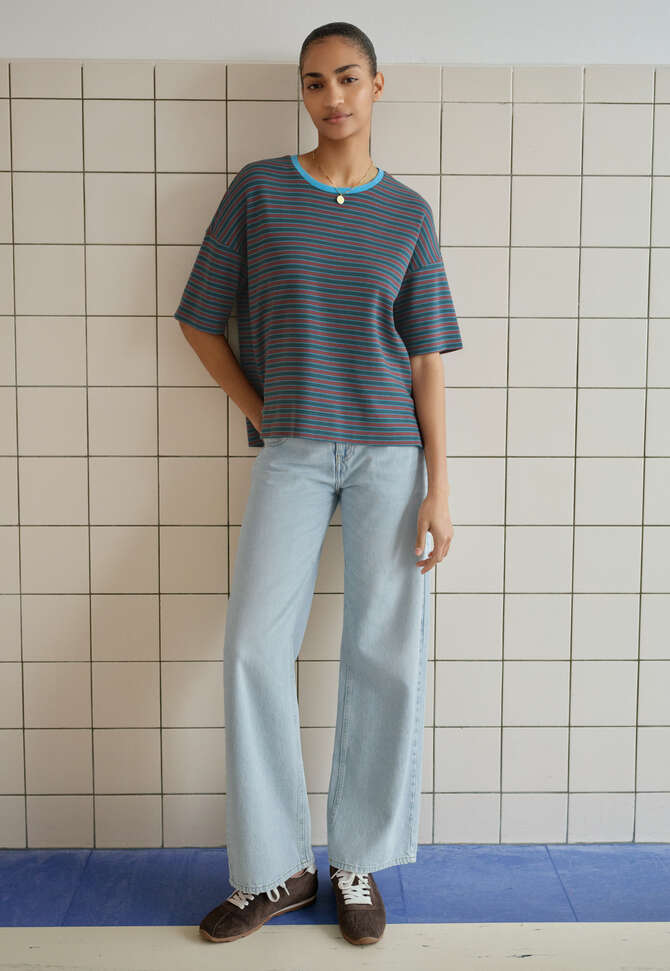 Striped T-shirt, Dark teal plum, completeTheLook
