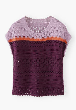Crochet stitch sweater, Aubergine orange, webstill