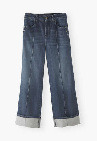 Straight turned-up-hem jeans, Dark wash, webstill