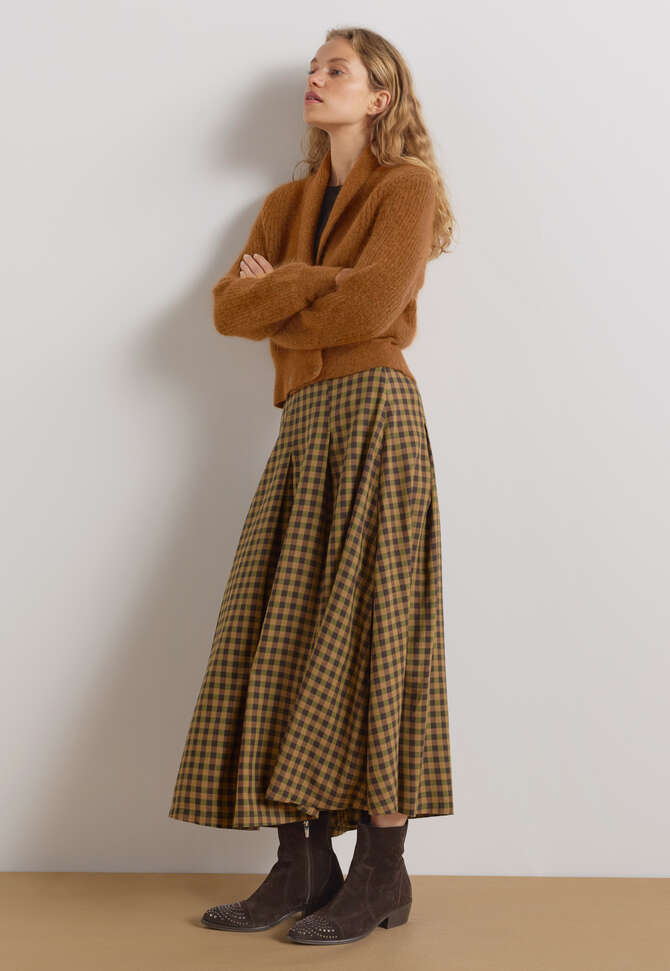 Gingham check skirt, Sepia coffee, completeTheLook