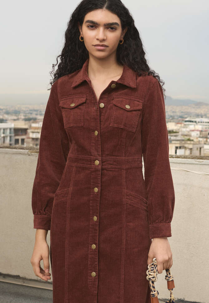 Long cord dress, Mahogany, completeTheLook
