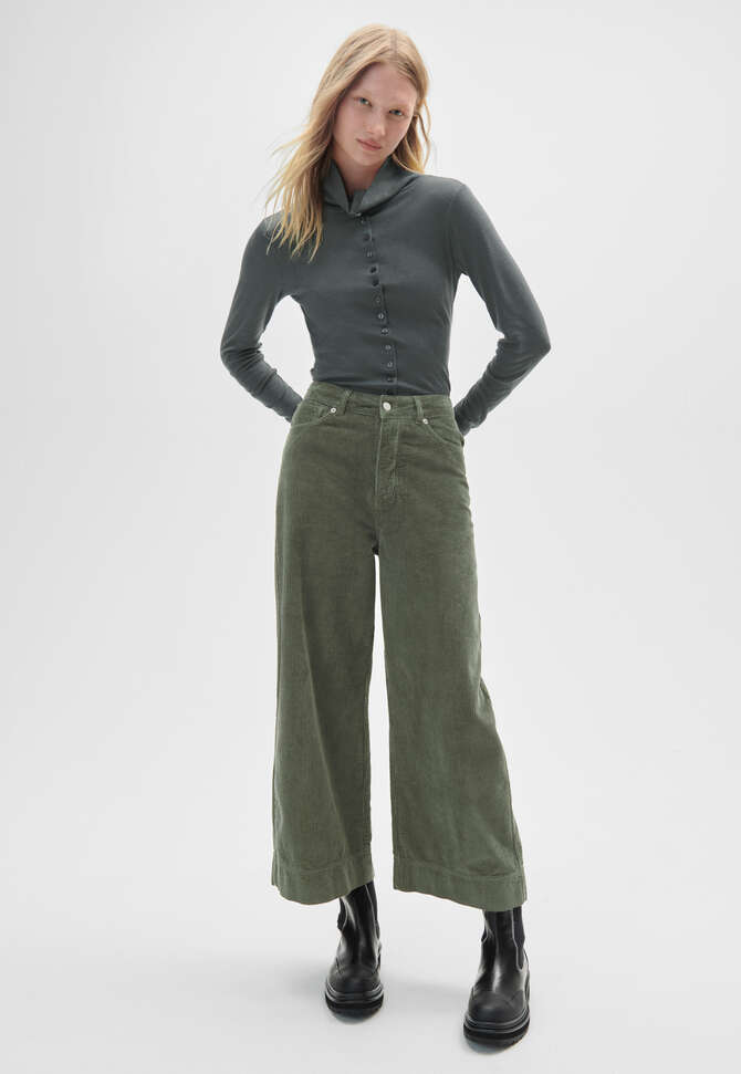 Wide-leg cord trousers, Dusty green, completeTheLook