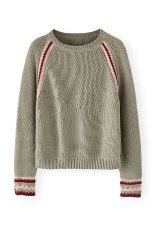 Crochet-detail sweater, Sage rose, webstill