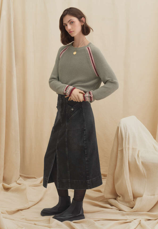 Crochet-detail sweater, Sage rose, completeTheLook