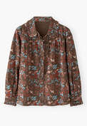 Printed pleated cord blouse, Raspberry espresso, webstill