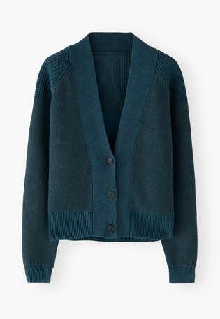 V-neck raglan cardigan, Petrol, webstill
