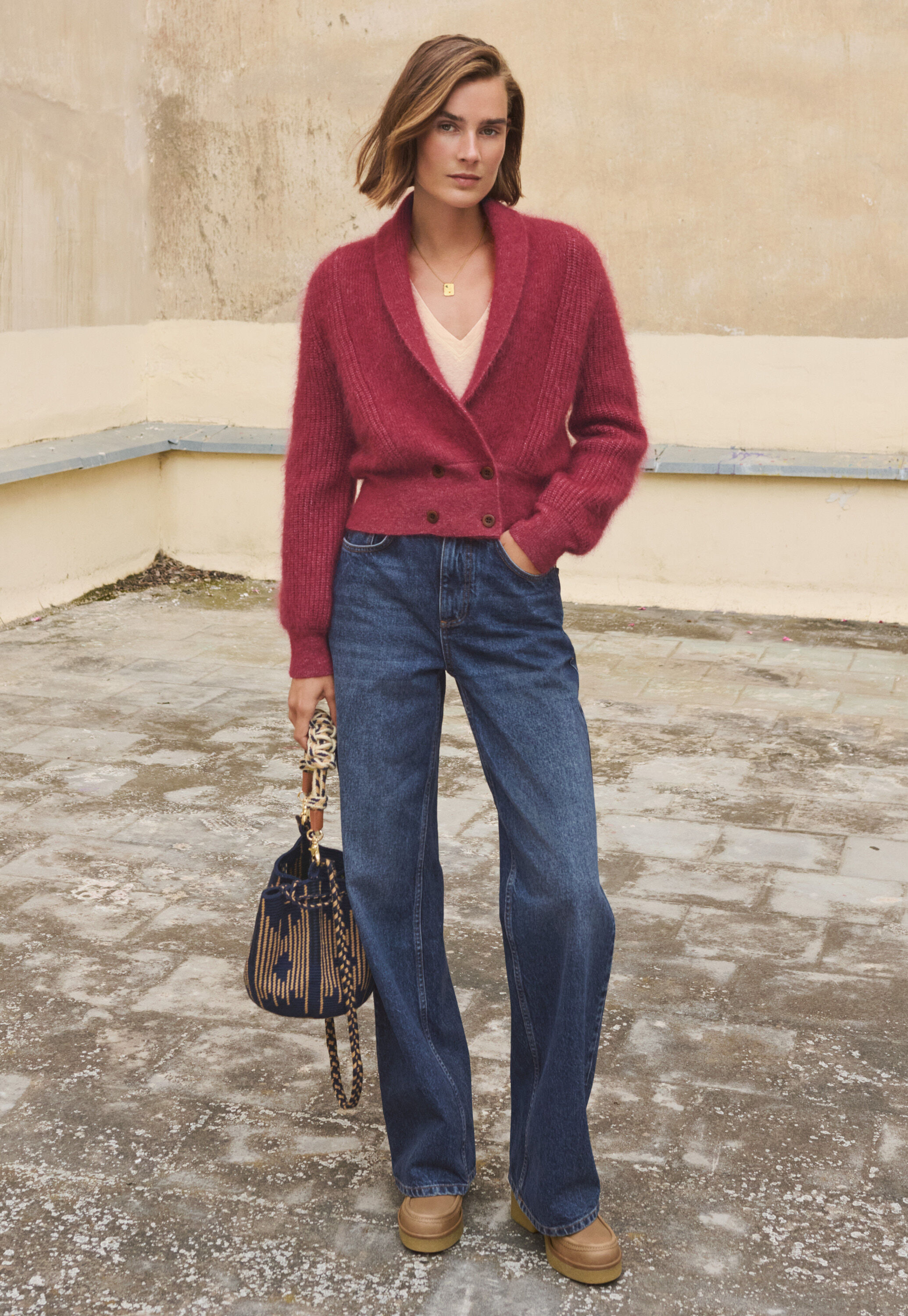 Lace-stitch sweater