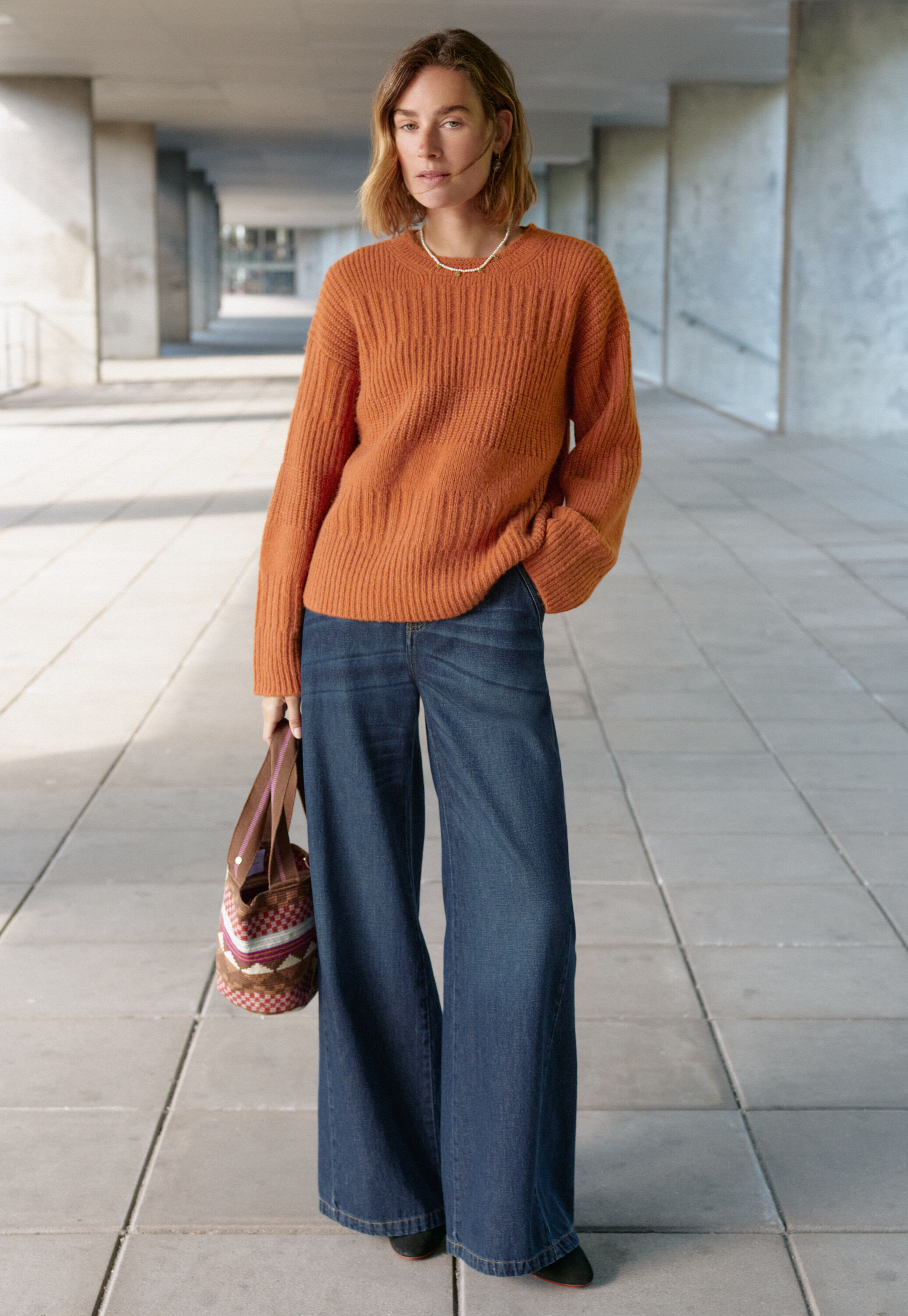 Rib-stitch sweater, Burnt orange, large