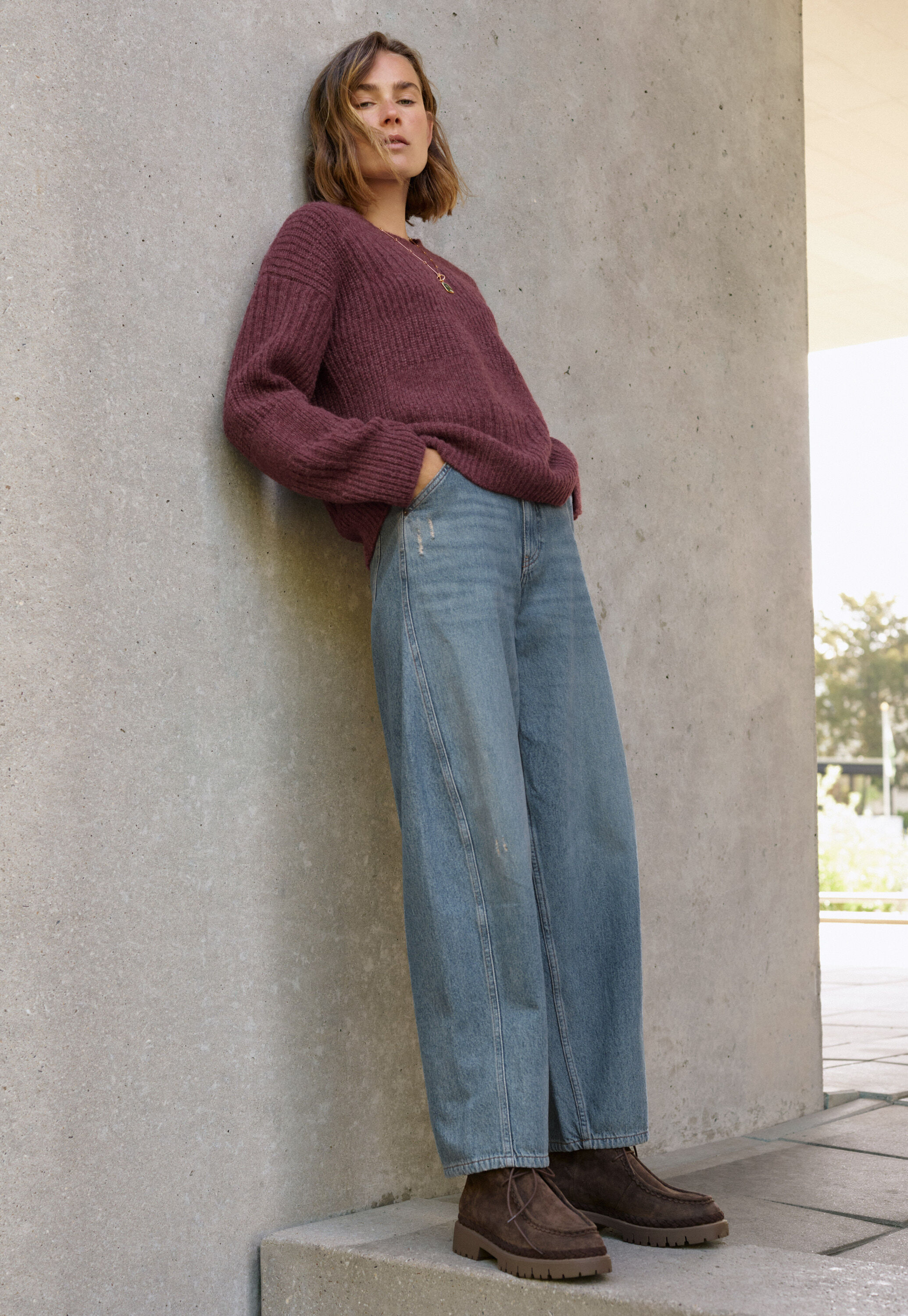 Rib-stitch sweater, Aubergine, large