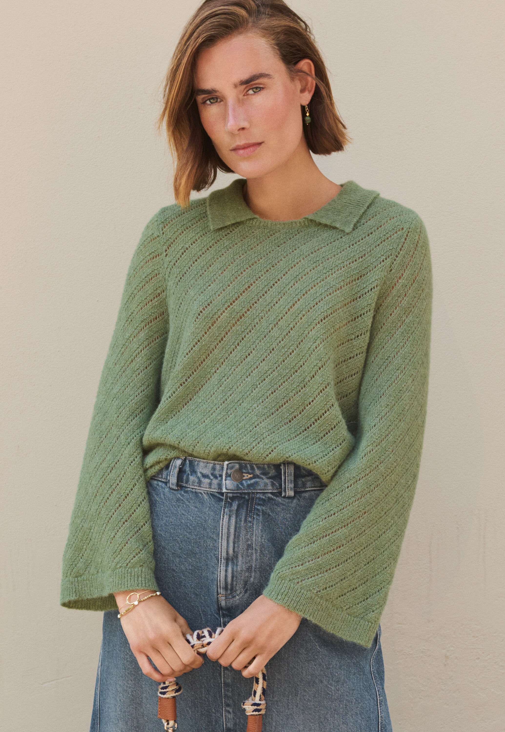 Lace-stitch sweater