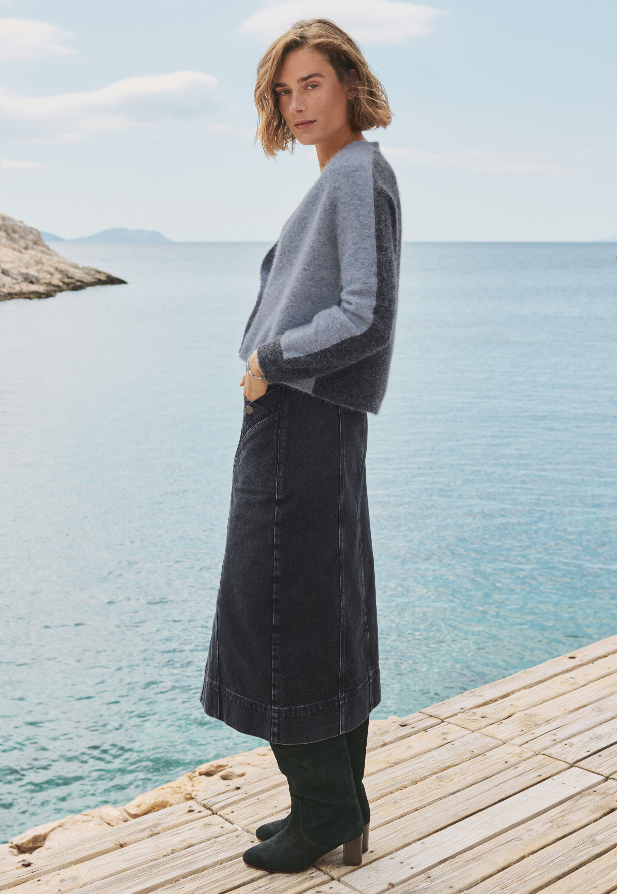Denim skirt, Black, large