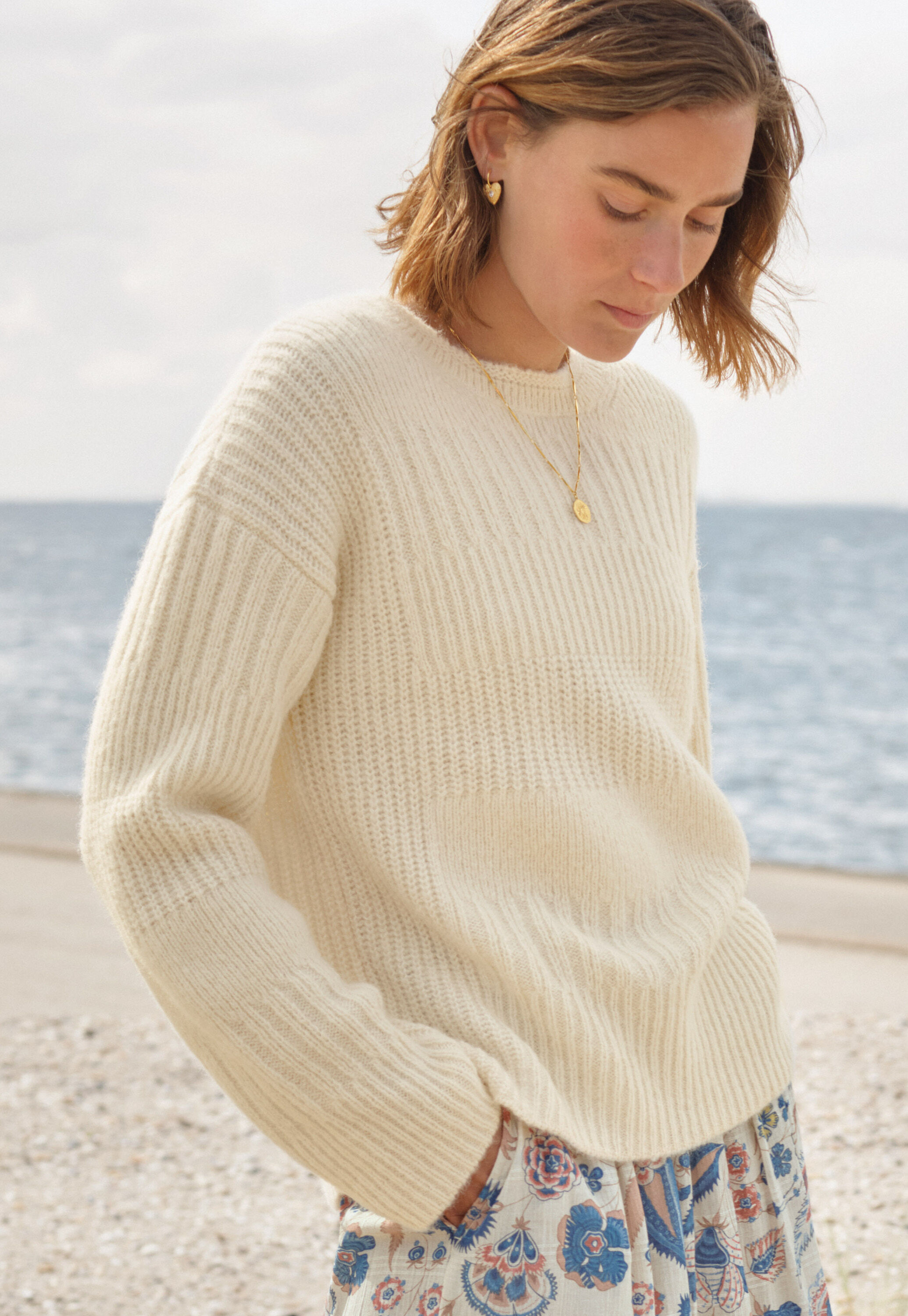 Lace-stitch sweater
