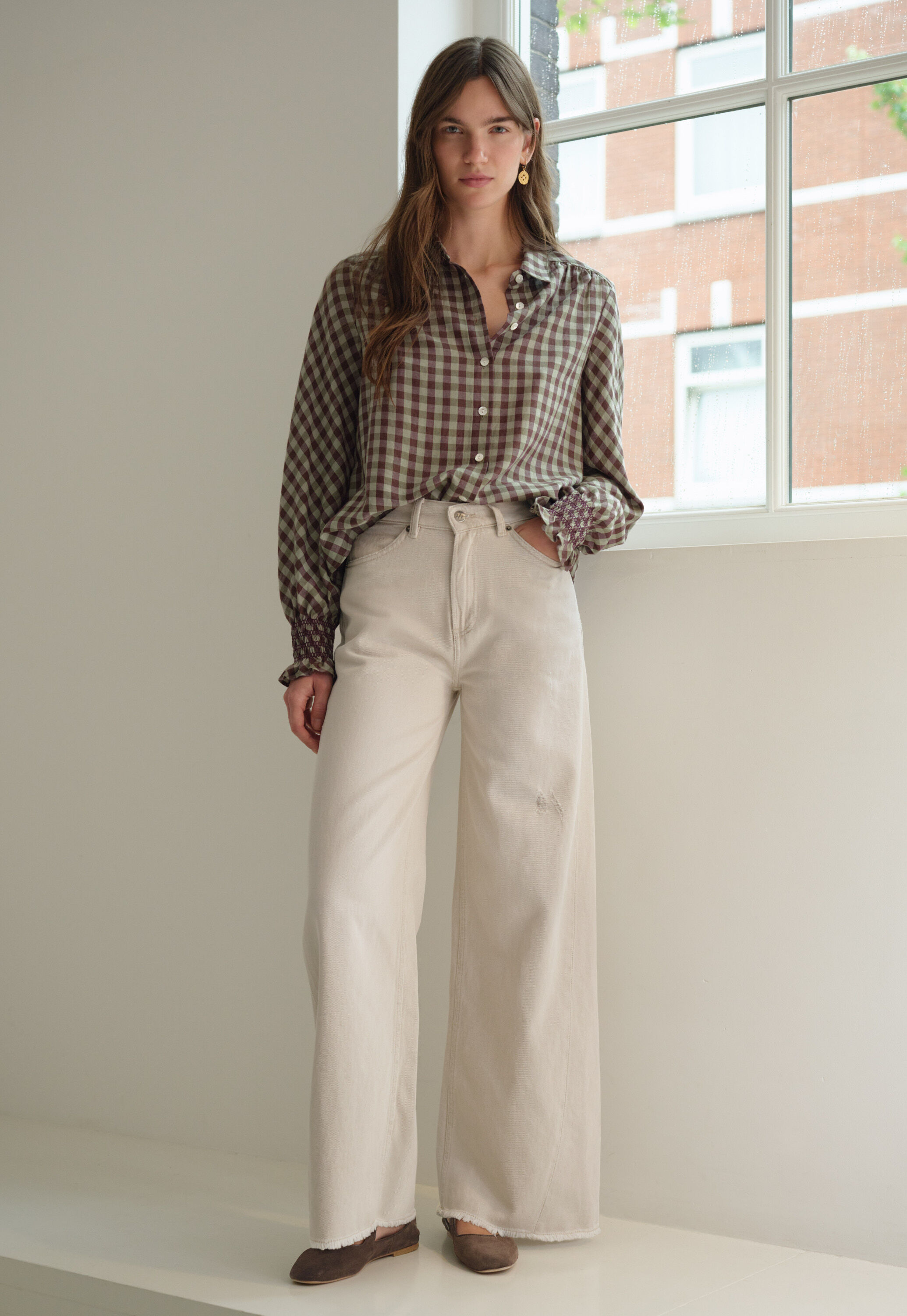 Mid-rise wide-leg jeans, Parchment, large