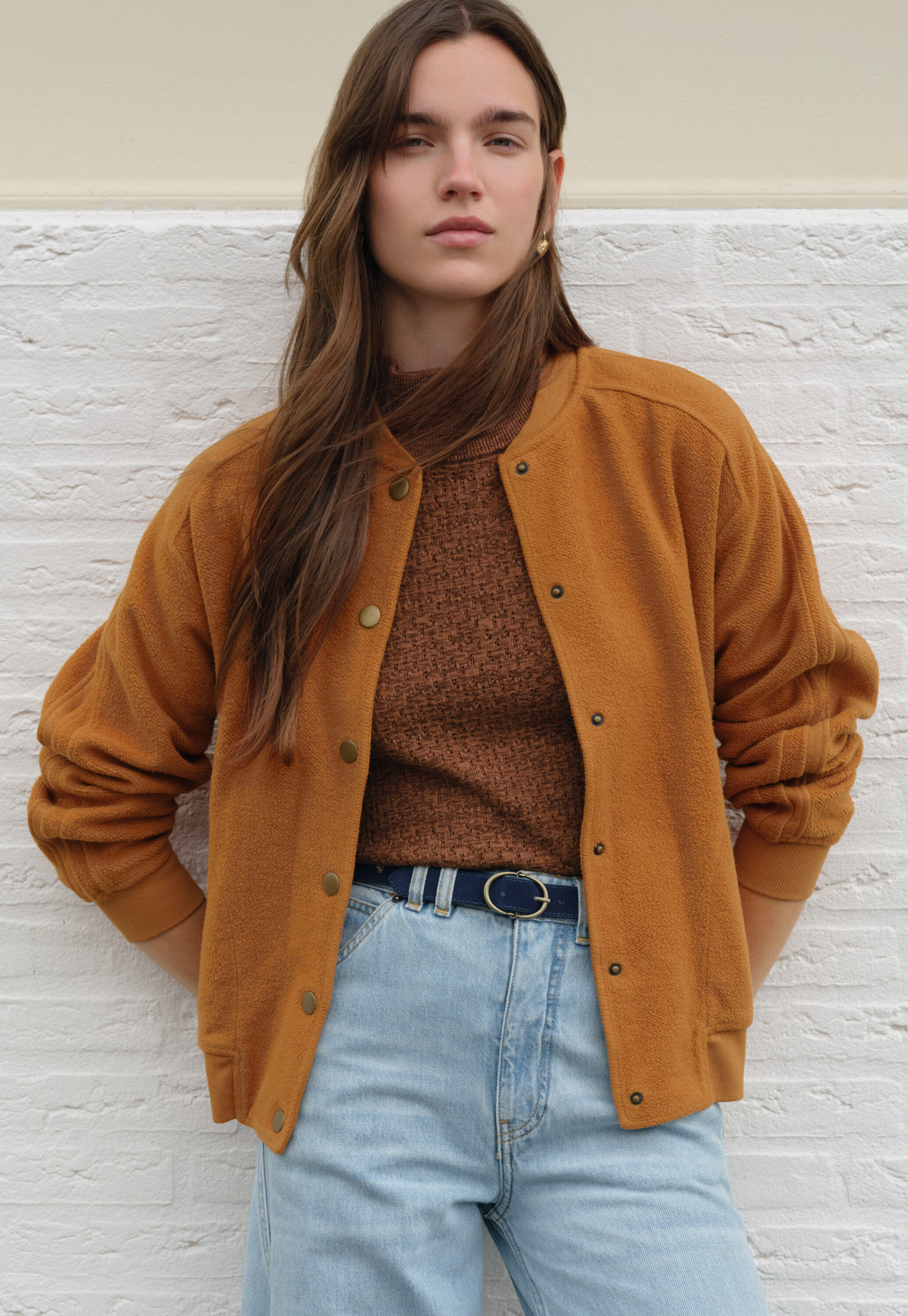 Pointelle-stitch sweater, Chocolate, large
