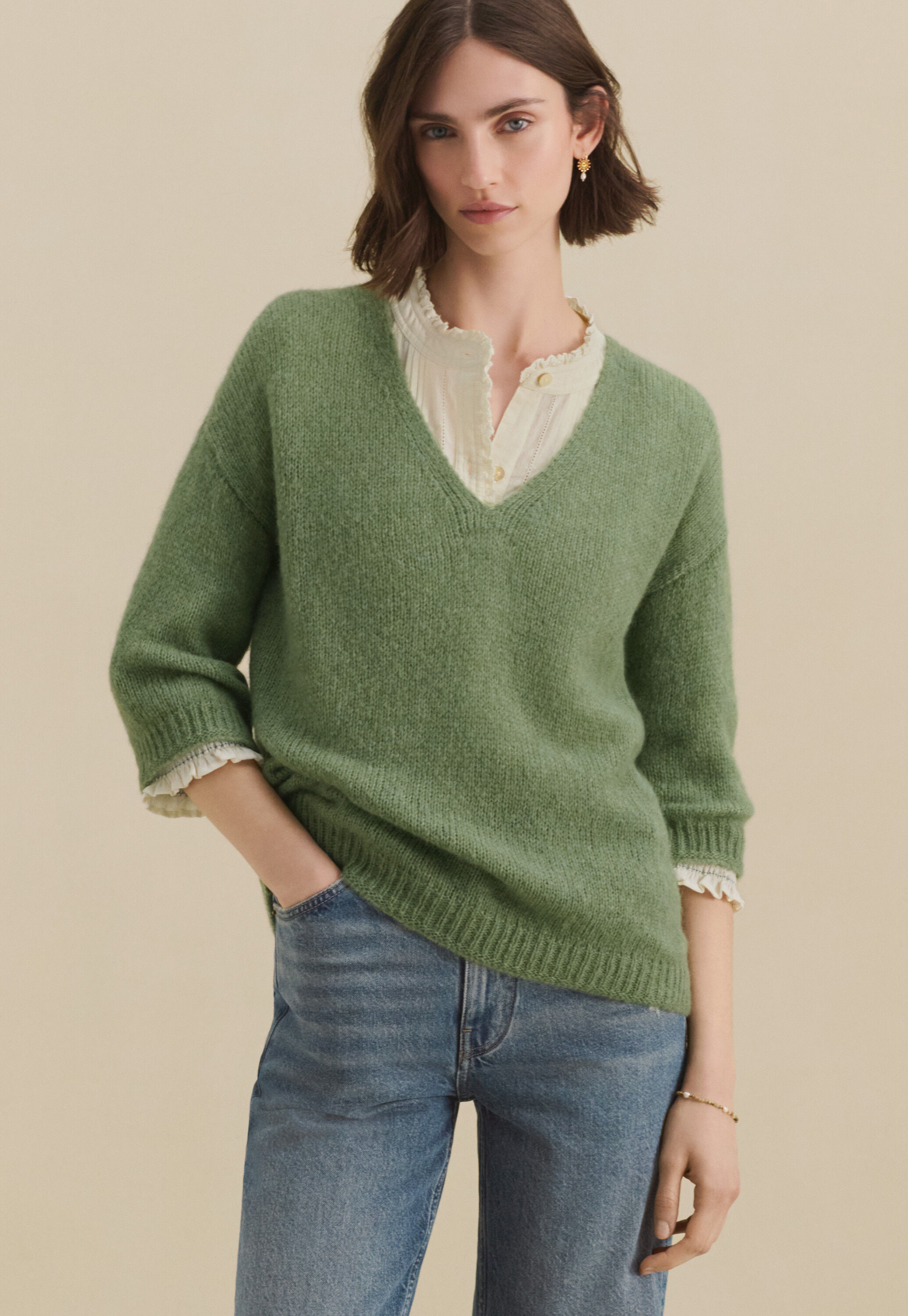Lace-stitch sweater