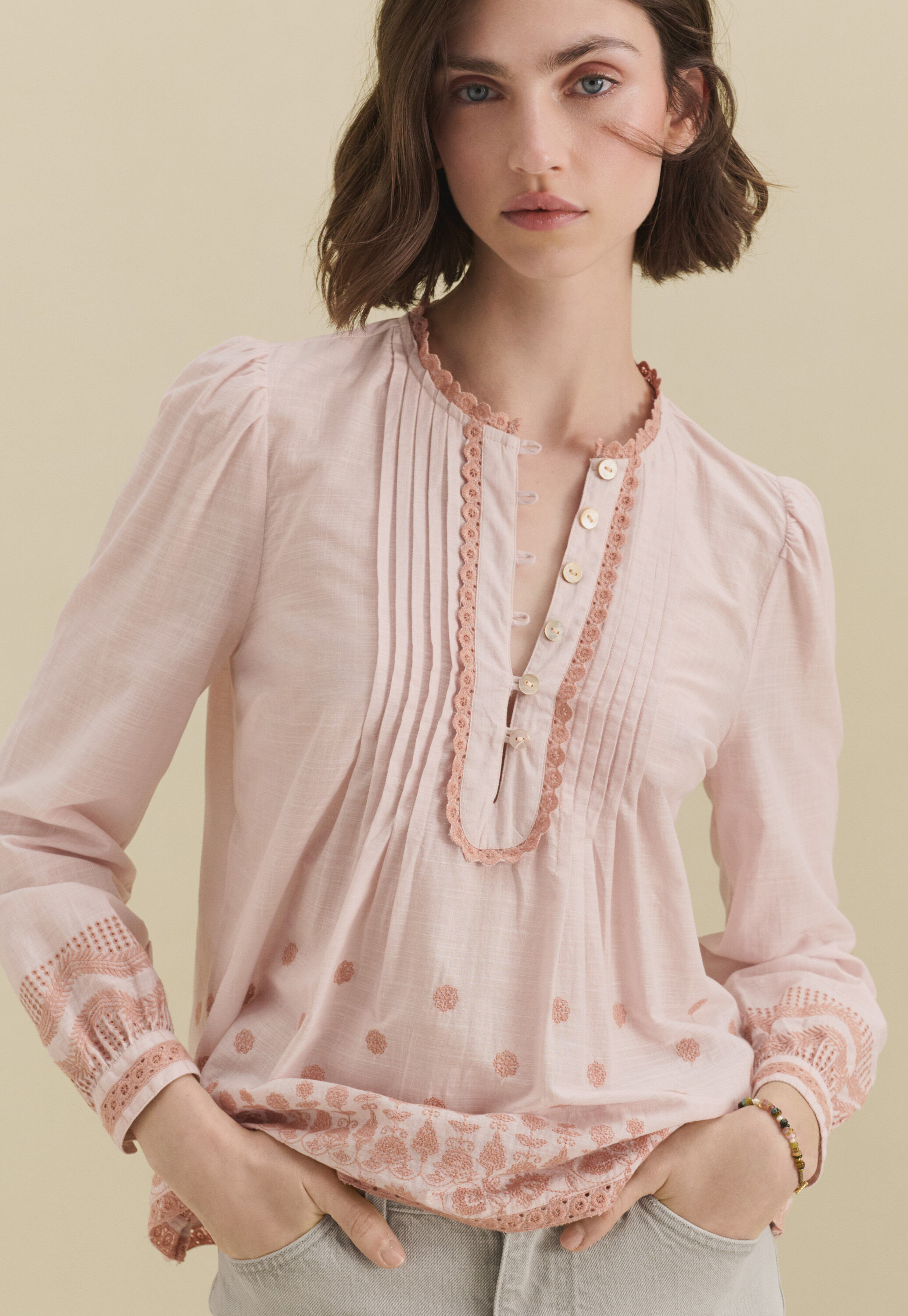 Lace-stitch sweater