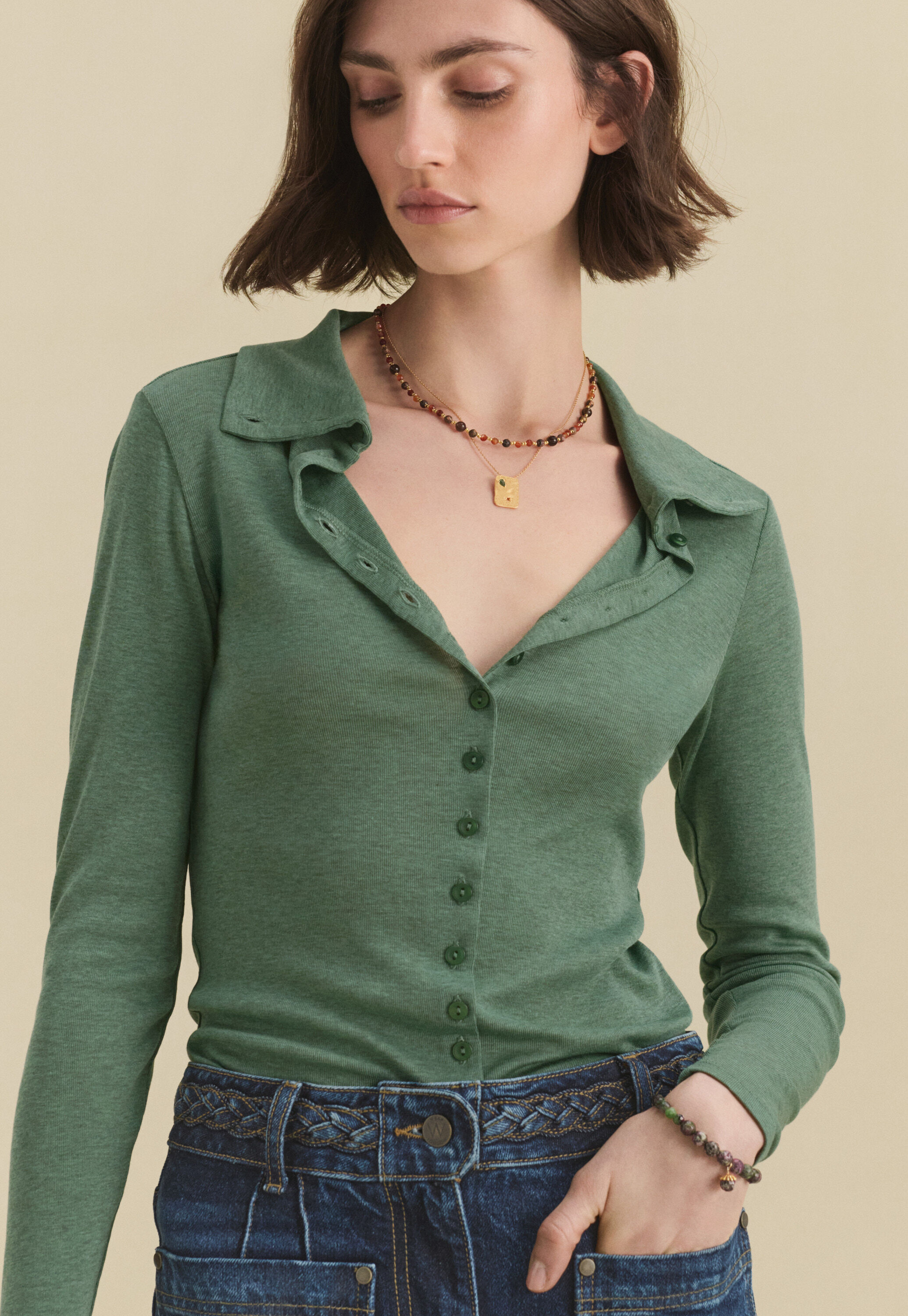 Lace-stitch sweater