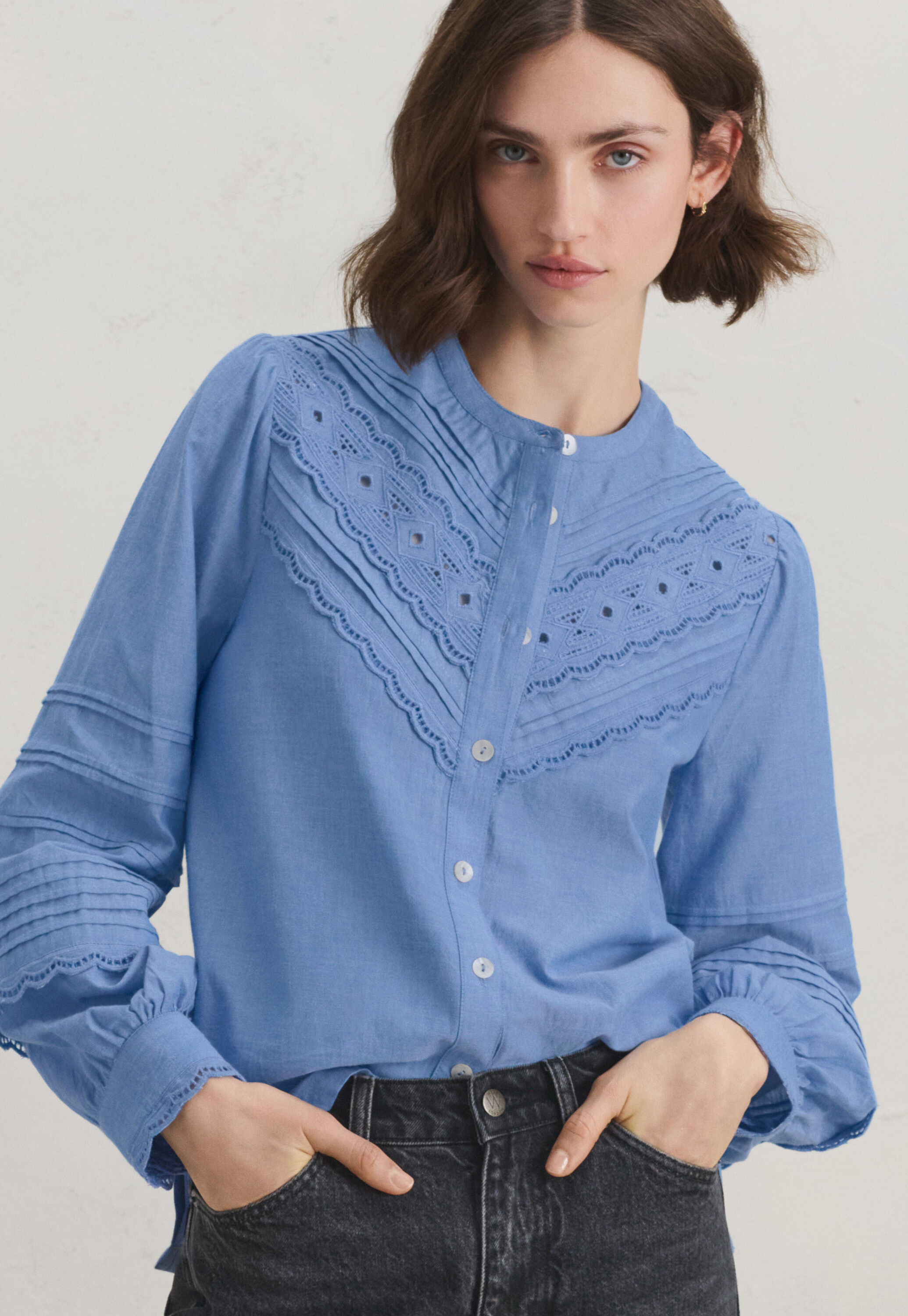 Lace-stitch sweater