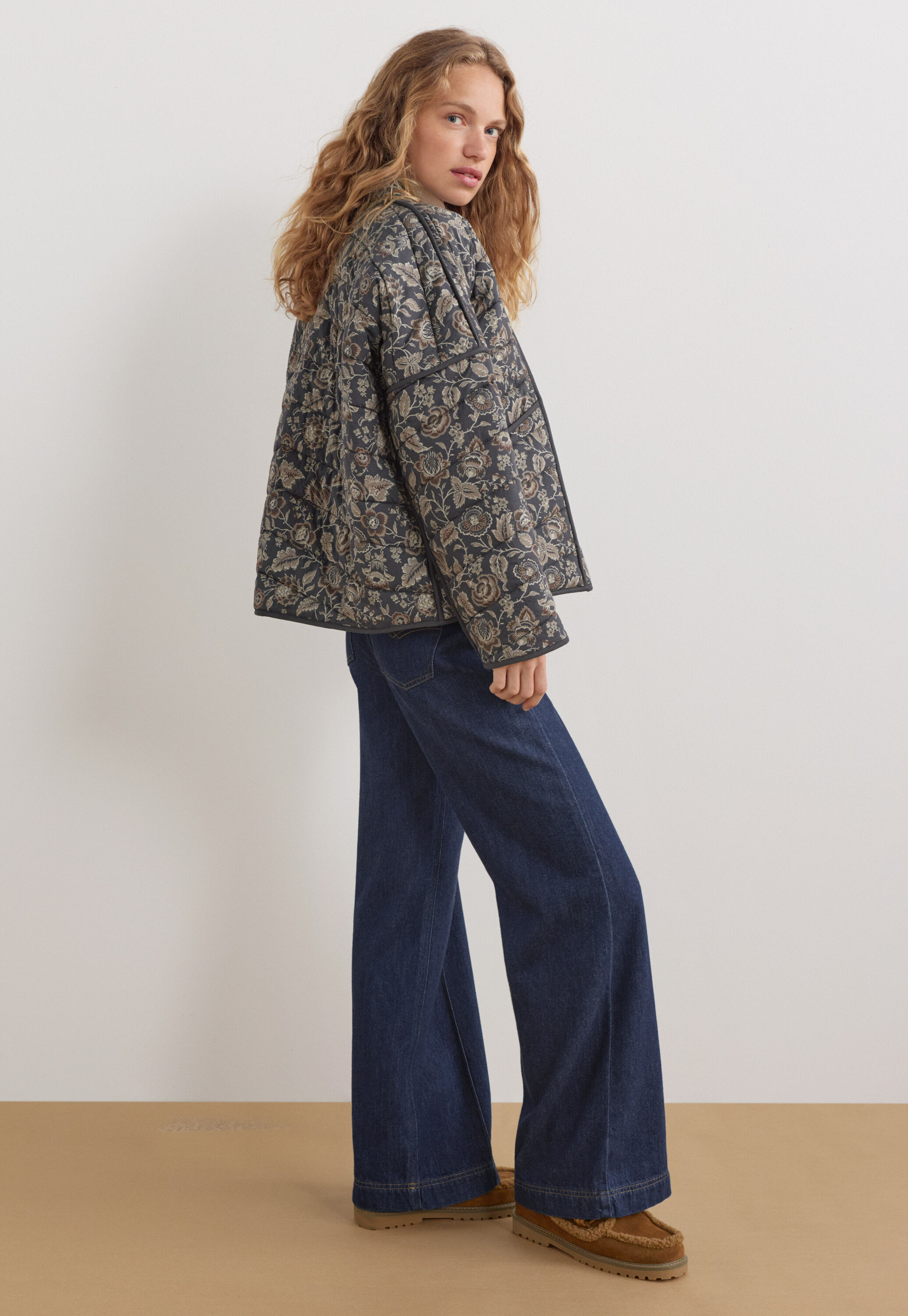 Quilted print jacket, Charcoal mink, large