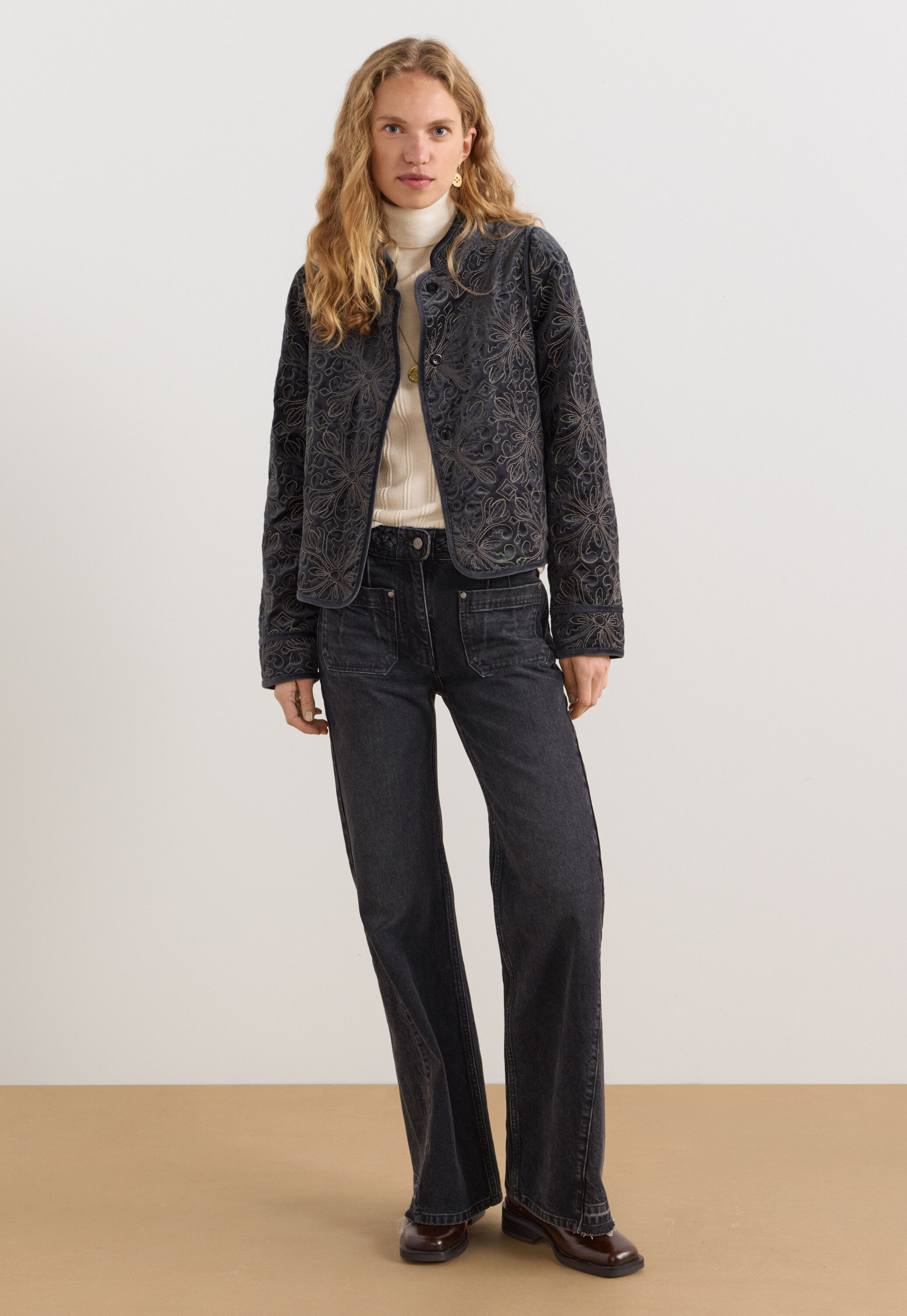 Mixed wash flare jeans