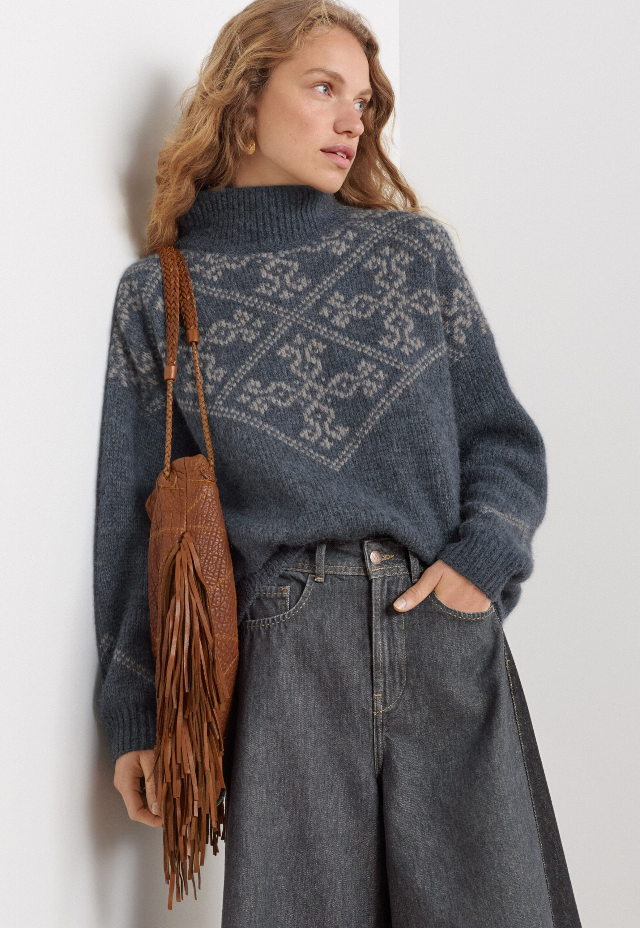 Jacquard sweater, Blue slate mink, large