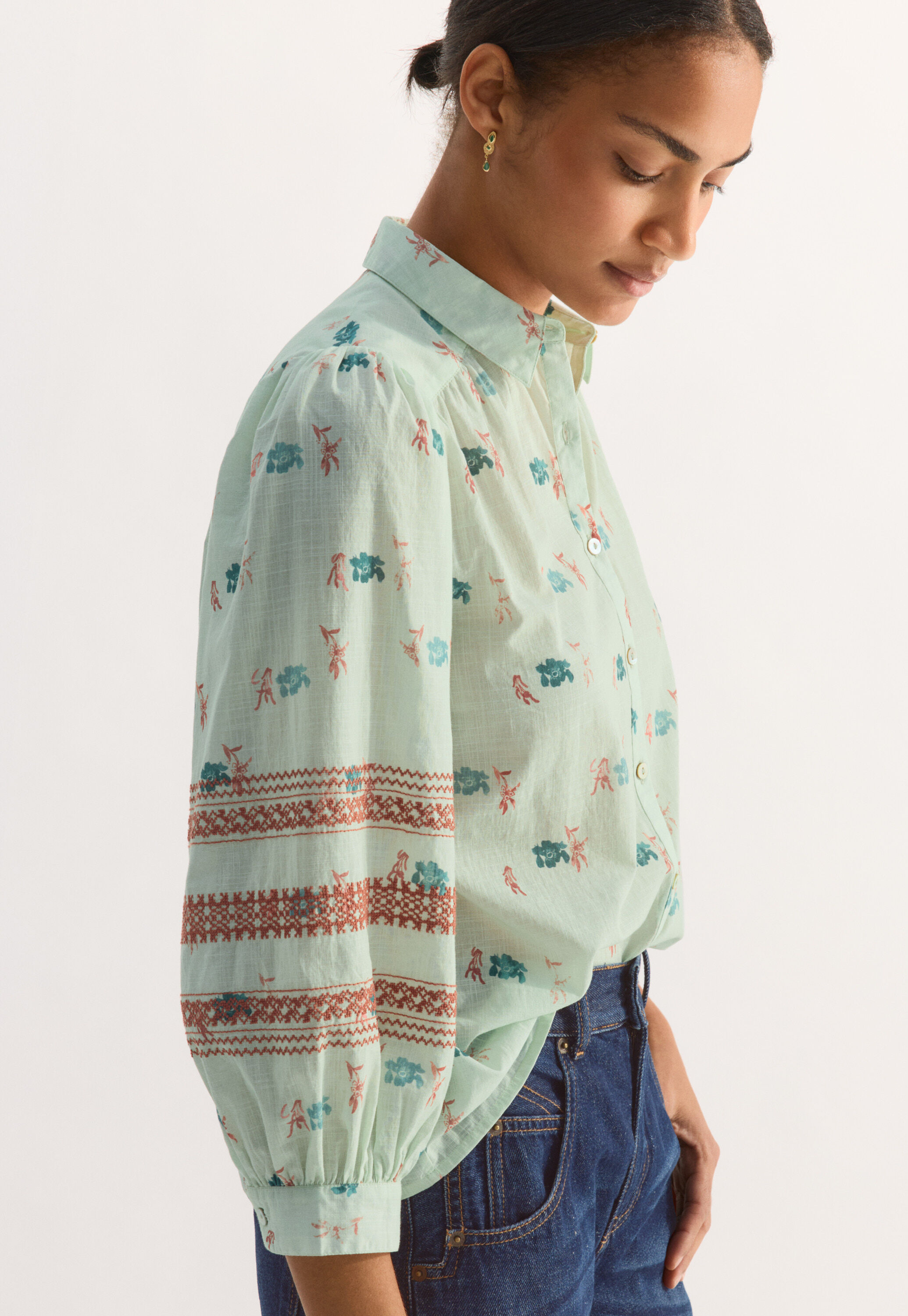Embroidered printed blouse
