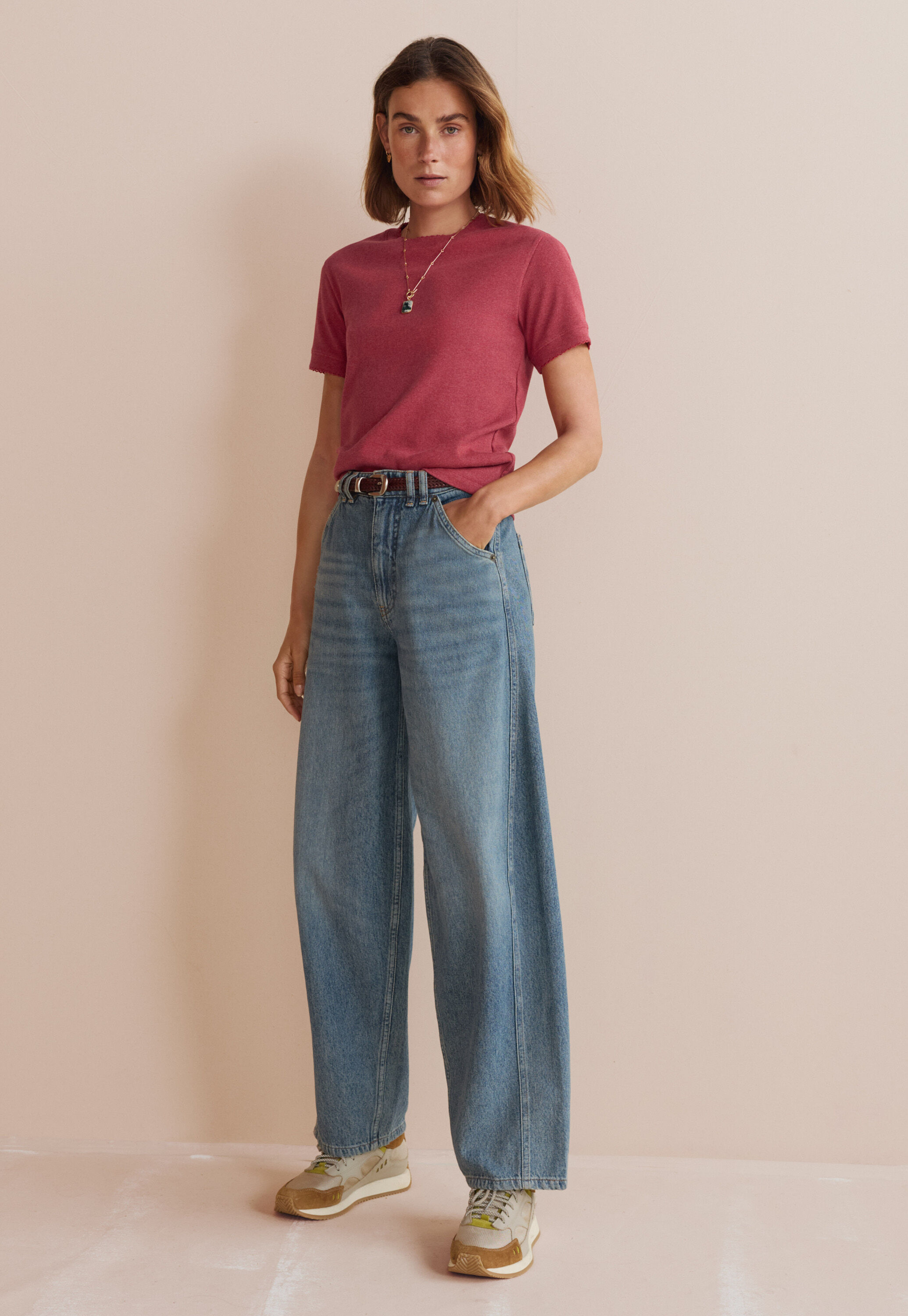 Seam-detailed jeans, Mid wash, large