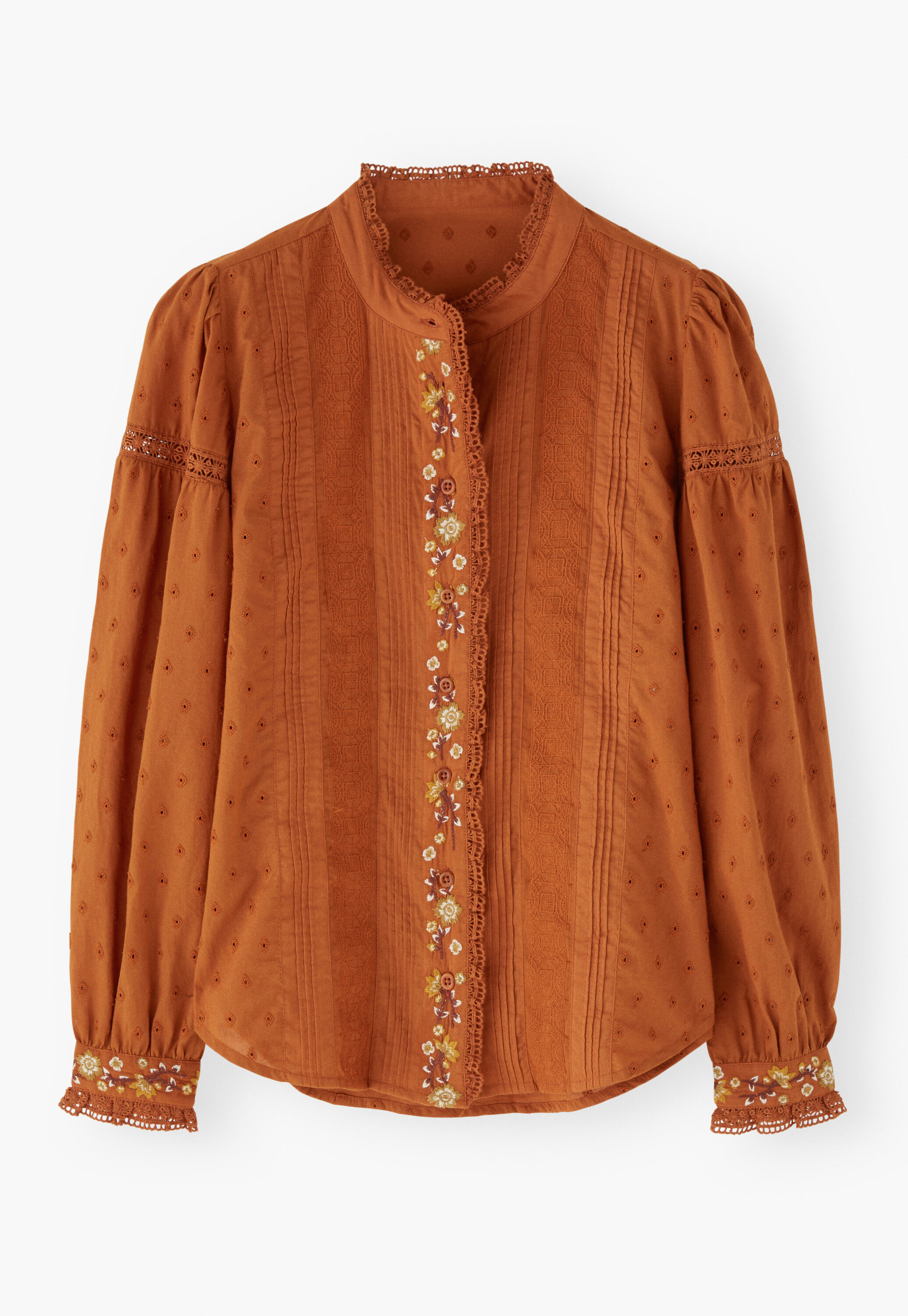 Embroidered broderie blouse, Terracotta, large
